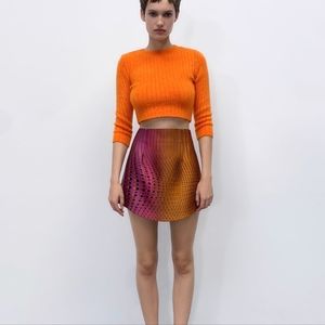 Zara Orange Pink High Waisted Printed Mini Skirt Size Small NWT New With Tags